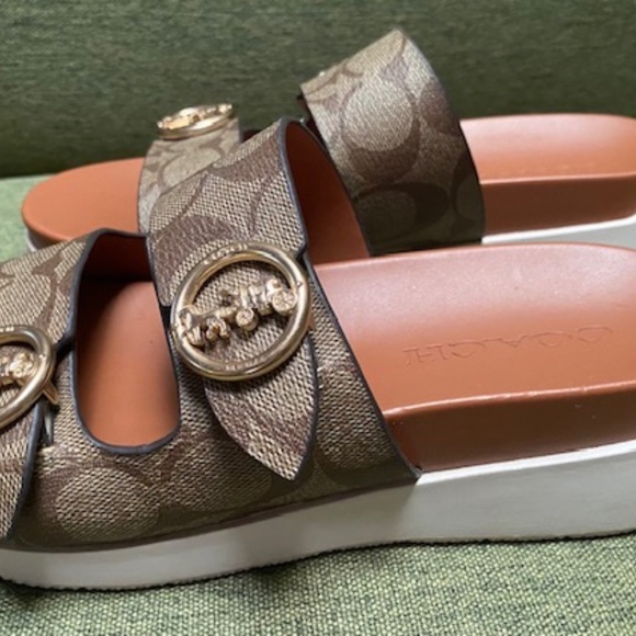Coach slide on sandals with gold buckles - Picture 2 of 6